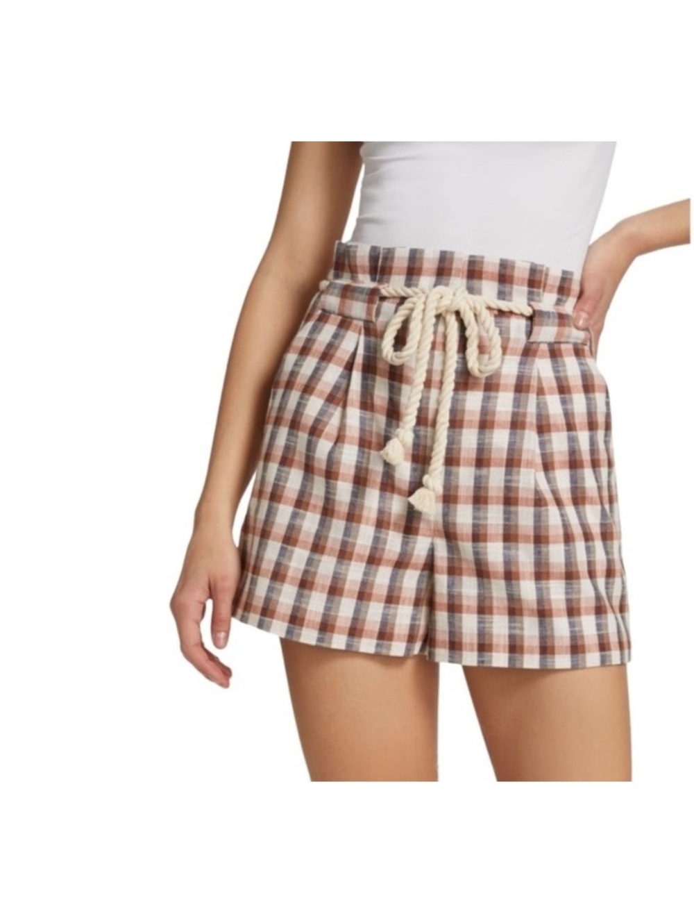 NWOT Veronica Beard Salika Cotton Linen Fall plaid tie waist shorts 6